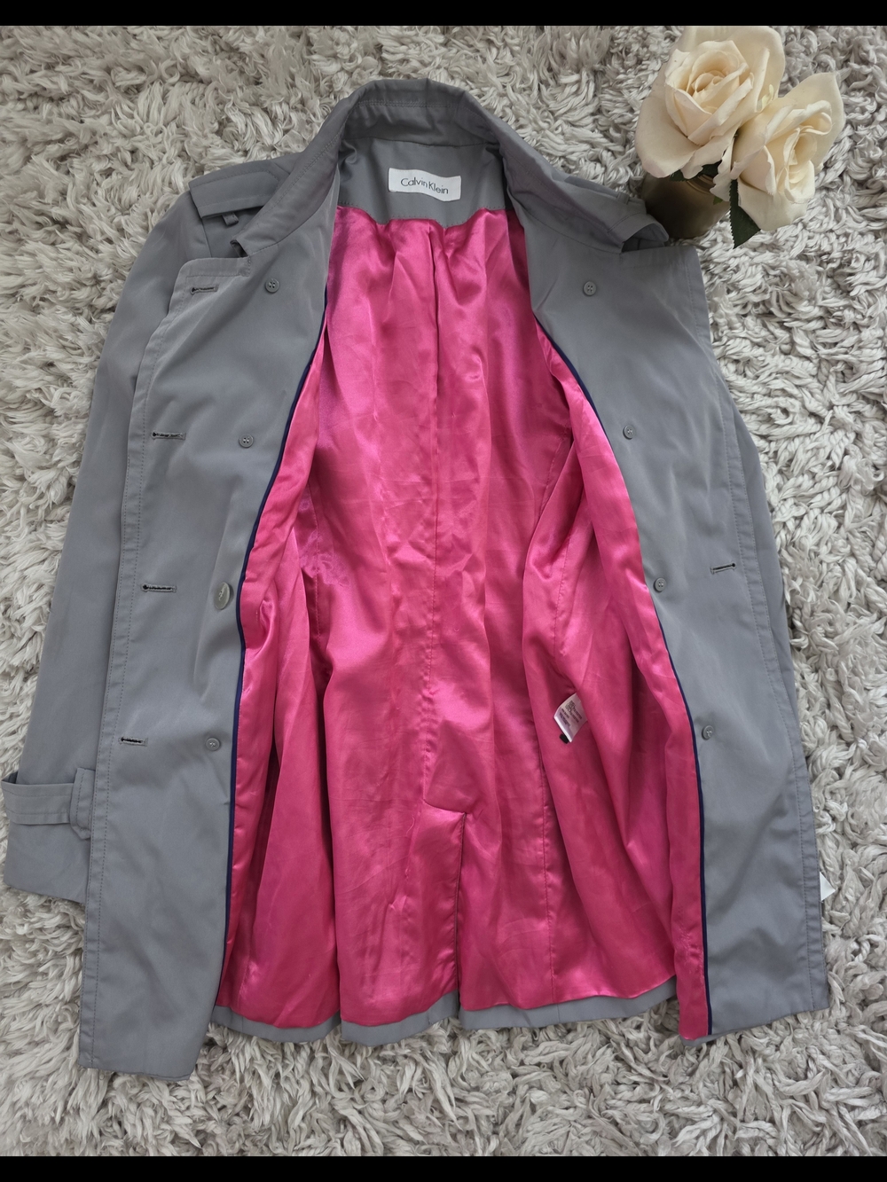 Calvin Klein Gray Double-Breasted Trench Coat - Picture 6 of 6